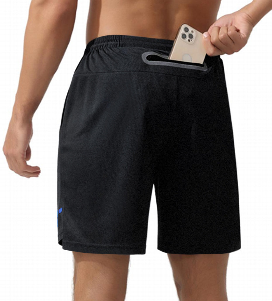 Low-cut Black Workout Shorts with Spandex Smartphone Pocket