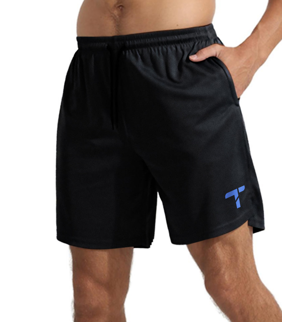 Low-cut Black Workout Shorts with Spandex Smartphone Pocket