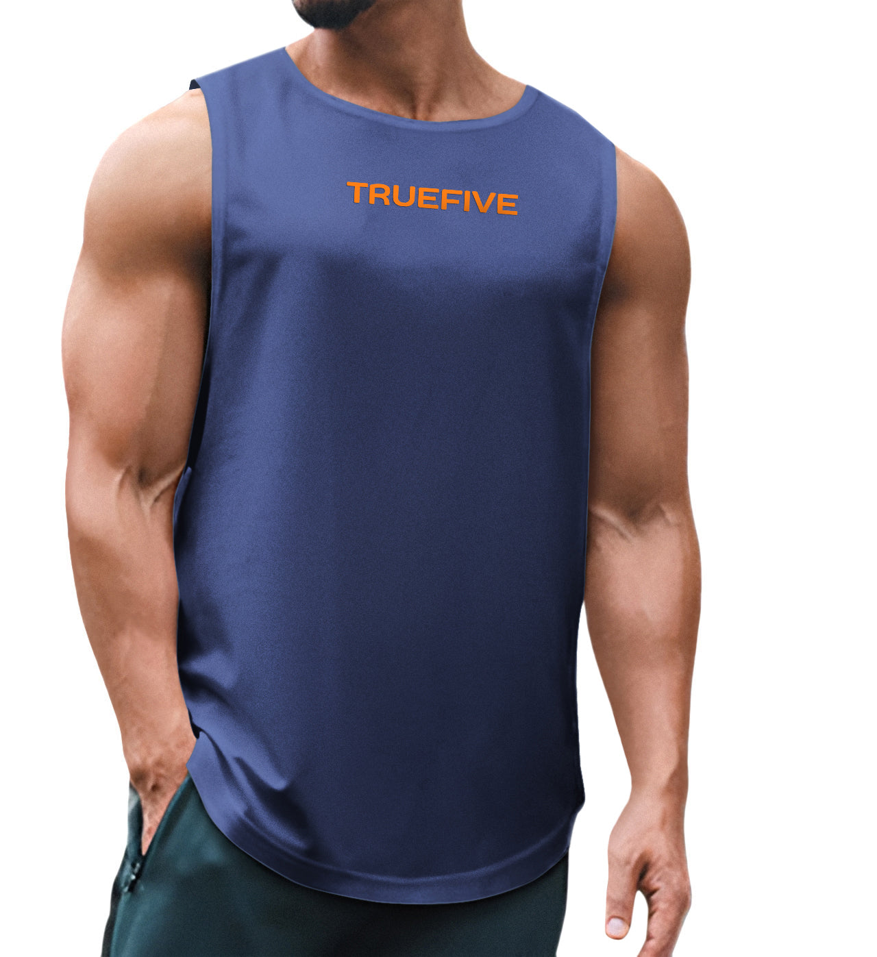 Moisture-Wicking Navy Blue Workout Muscle Top