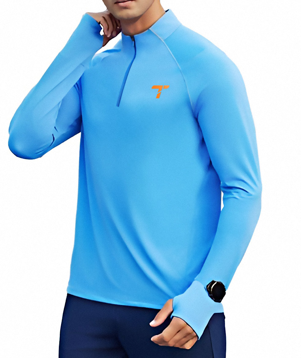 Thumbhole Long-Sleeve Blue Workout Top