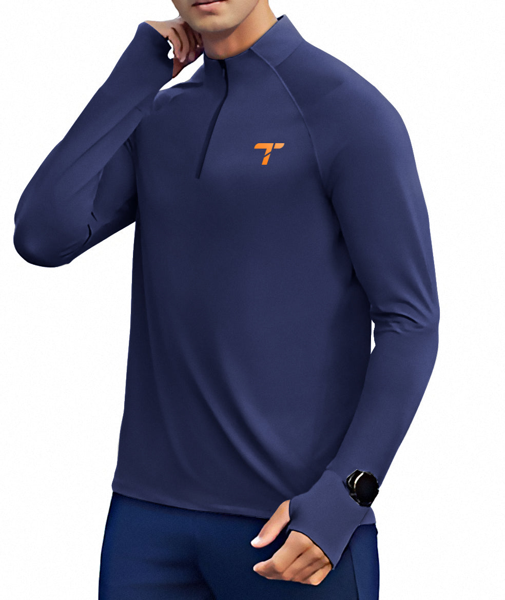 Thumbhole Long-Sleeve Navy Blue Workout Top